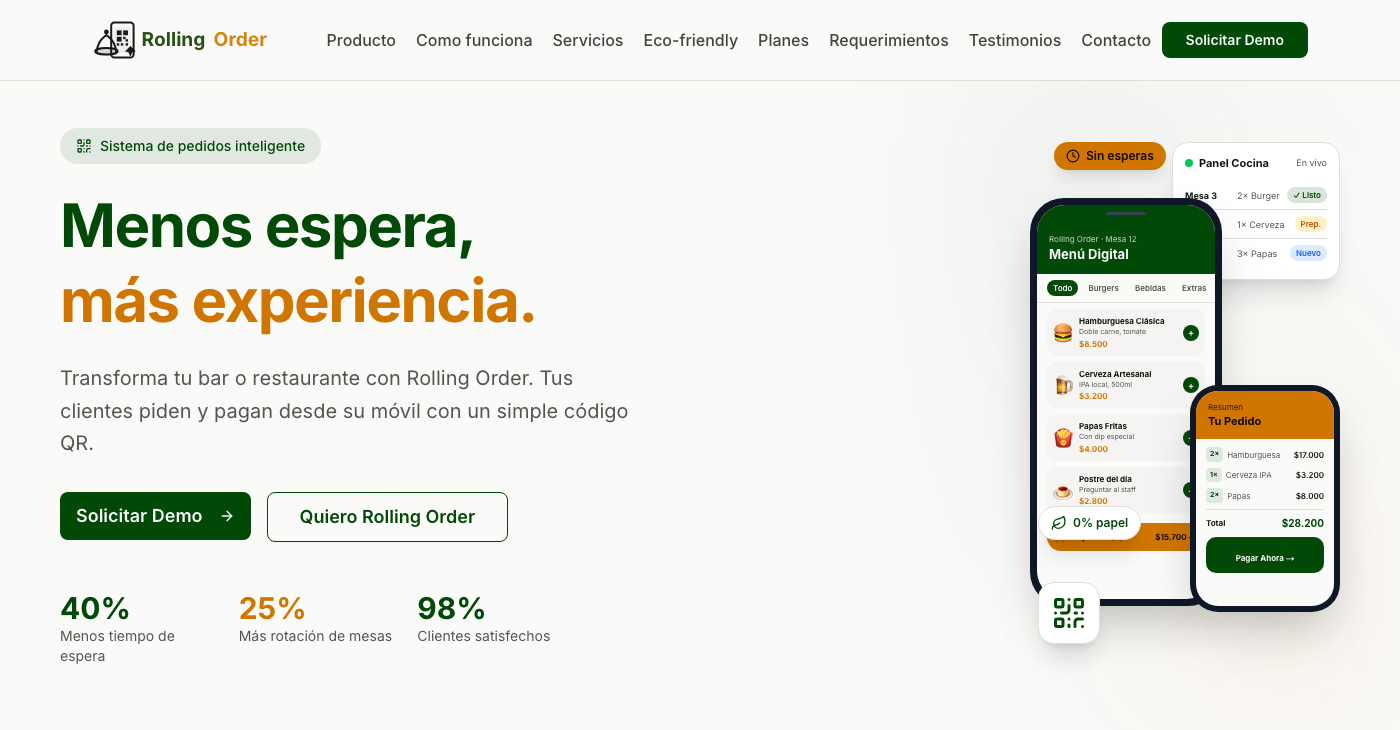 Rolling Order — QR ordering platform homepage